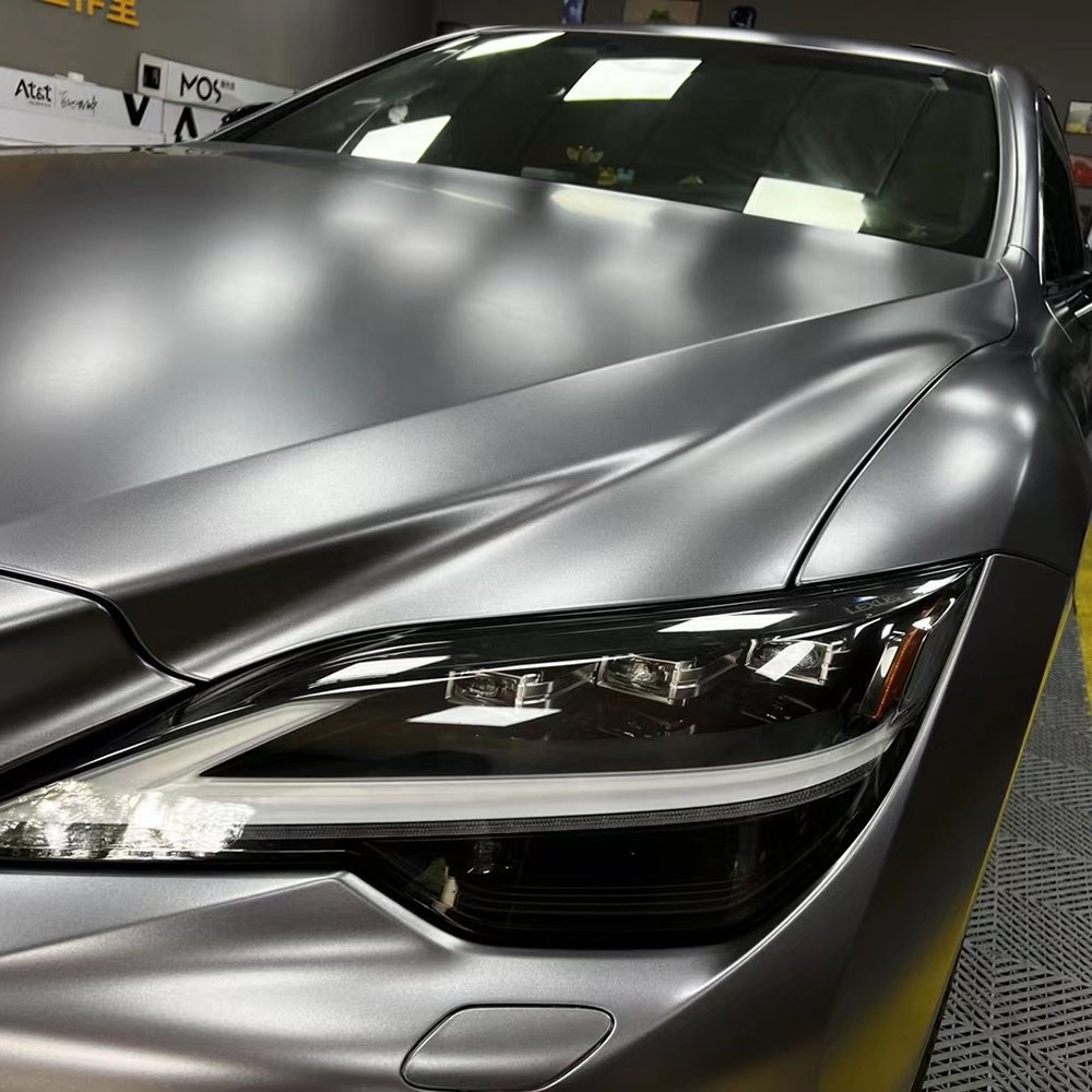 WRAPMASTER 1.52x17M Air Release Satin Metallic Carbon Grey Car Wrap Vinyl PVC Body Stickers Auto Wrap Installation