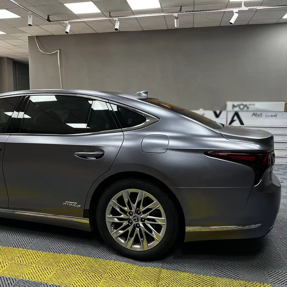 WRAPMASTER 1.52x17M Air Release Satin Metallic Carbon Grey Car Wrap Vinyl PVC Body Stickers Auto Wrap Installation