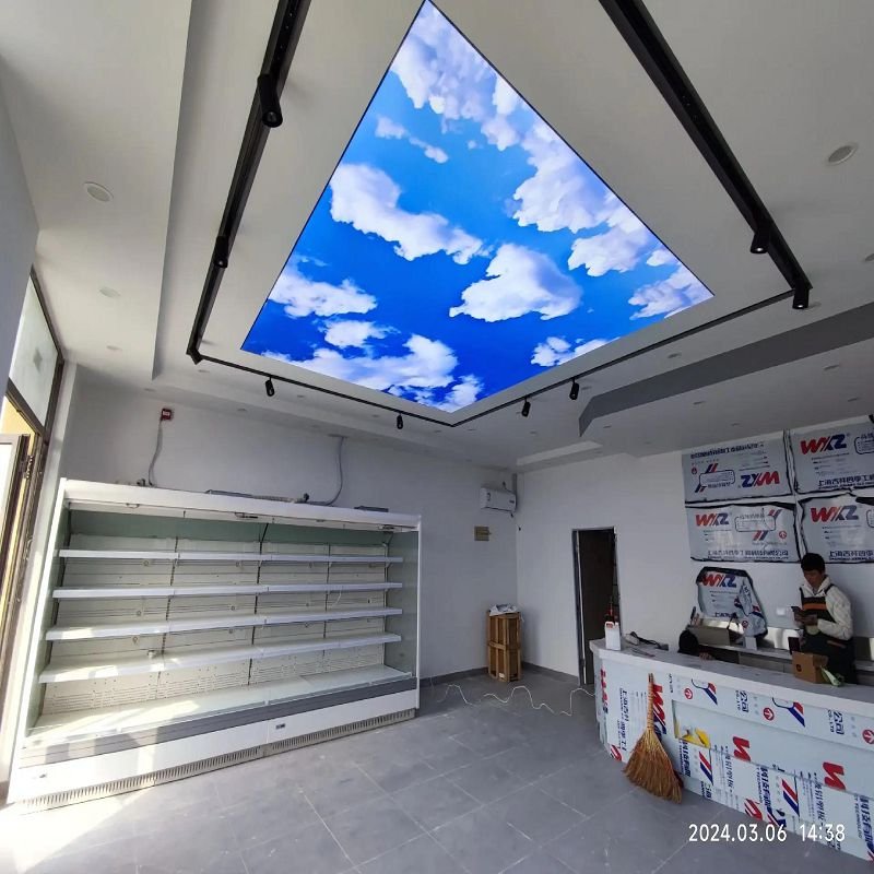 Customized design Full Blue Sky Printing Stretch Ceiling Film Plafond Tendu For Workshop Ceiling Decoration