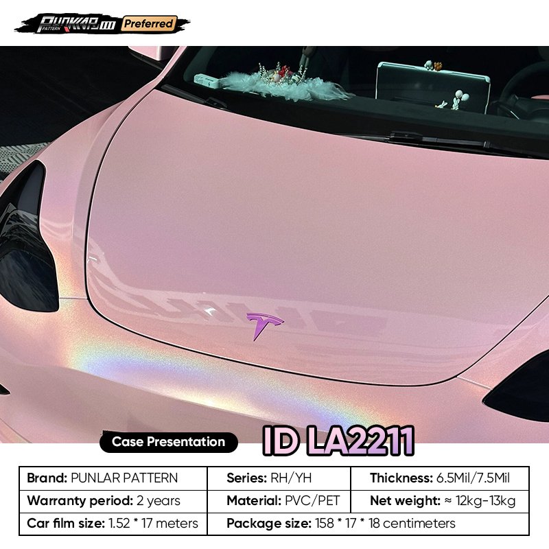 Customizable OEM Laser Pink Car Wrap Vinyl PET High-Gloss PVC Film 1.52Cm Wide Car Stickers Waterproof Color-Changing Film