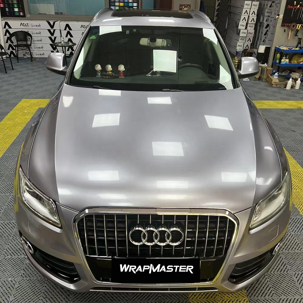 WRAPMASTER 1.52*17m Titanium Iron Grey Super Gloss Metallic Car Wrap Vinyl Vehicle Body PVC Sticker
