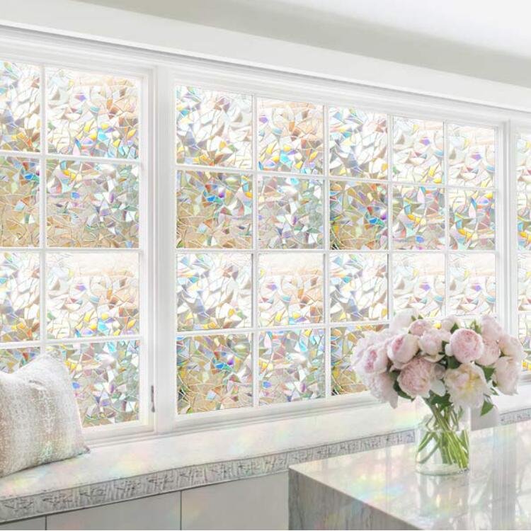 PVC 3D Rainbow Colorful Laser Static Cling Frosted Privacy Decorative Glass Window Sticker Films