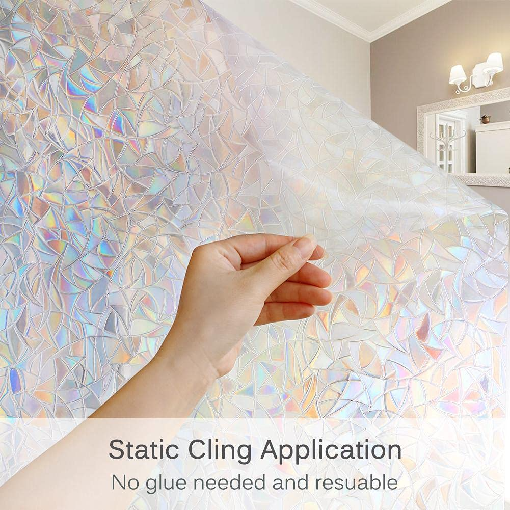 PVC 3D Rainbow Colorful Laser Static Cling Frosted Privacy Decorative Glass Window Sticker Films