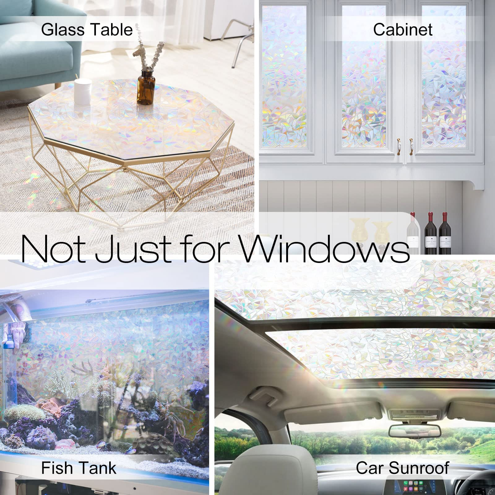 PVC 3D Rainbow Colorful Laser Static Cling Frosted Privacy Decorative Glass Window Sticker Films