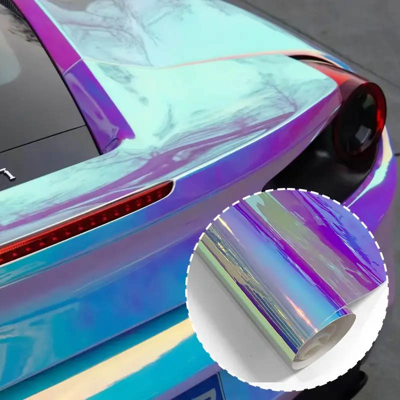 PVC rainbow electroplating vinyl packaging rolls, dream holographic chrome film for car exterior and interior decoration