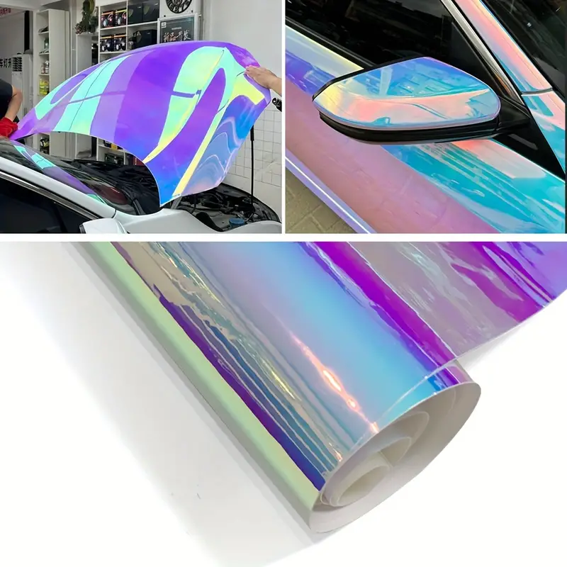 PVC rainbow electroplating vinyl packaging rolls, dream holographic chrome film for car exterior and interior decoration