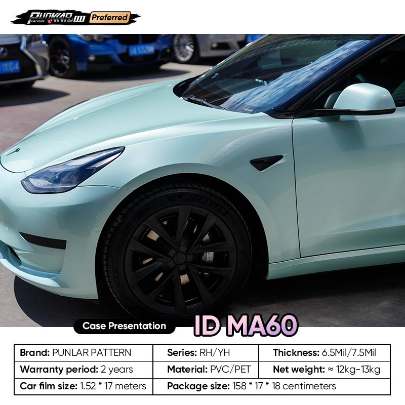 Customizable OEM Macaroon Green Car Wrap Vinyl PET High-Gloss PVC Film 1.52cm Wide Car Stickers Waterproof Color-Changing Film