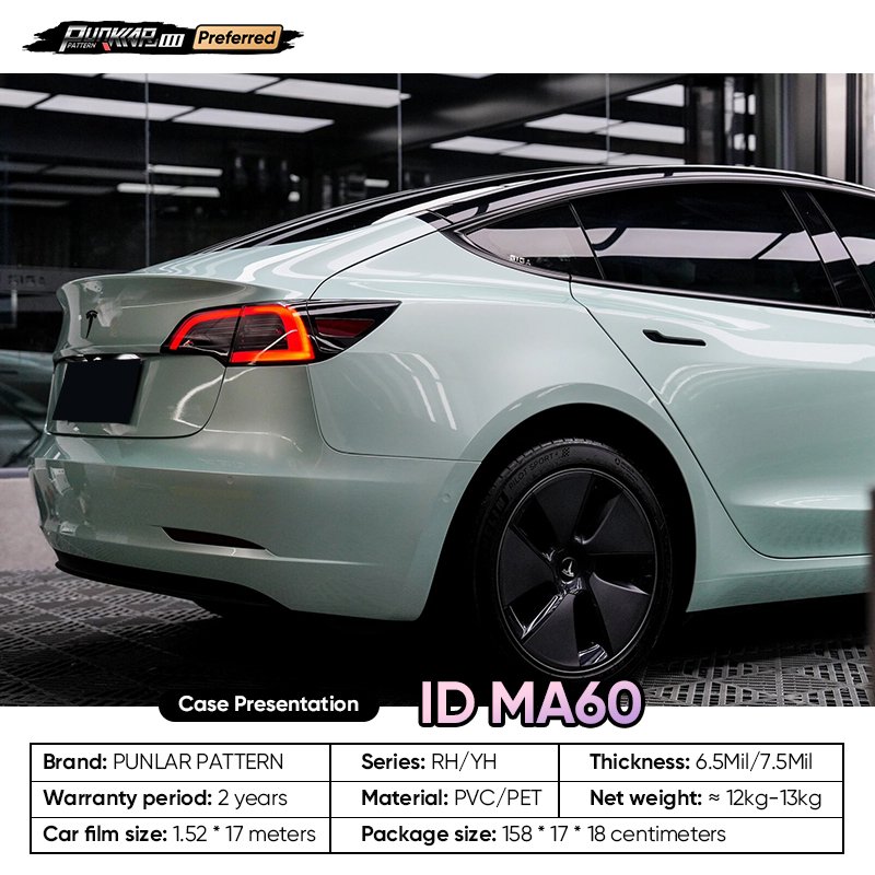 Customizable OEM Macaroon Green Car Wrap Vinyl PET High-Gloss PVC Film 1.52cm Wide Car Stickers Waterproof Color-Changing Film
