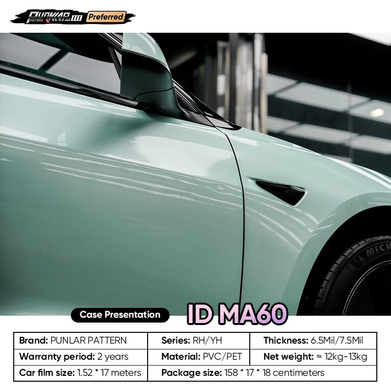 Customizable OEM Macaroon Green Car Wrap Vinyl PET High-Gloss PVC Film 1.52cm Wide Car Stickers Waterproof Color-Changing Film