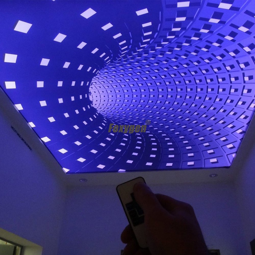 3D decoration UV printed DIY Digital space luminaire false textile mural PVC stretch ceiling film plastic membrane for Roof