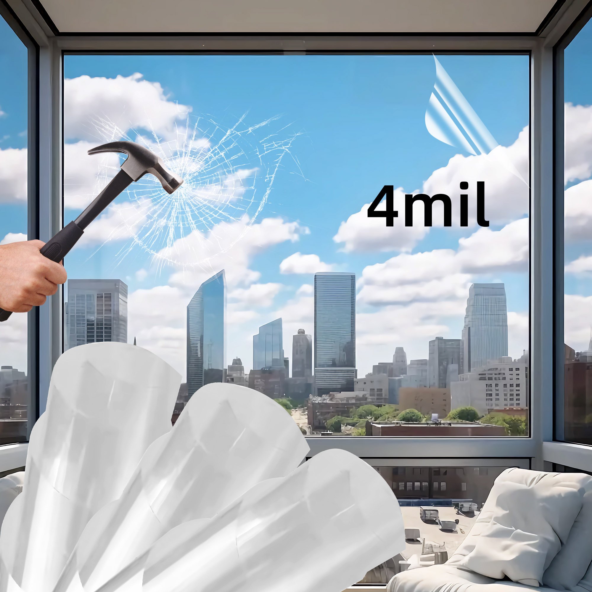 4MIL High Definition Transparent Explosion-Proof Safety Window Film Anti-Scratch and UV Protective for Household Furniture
