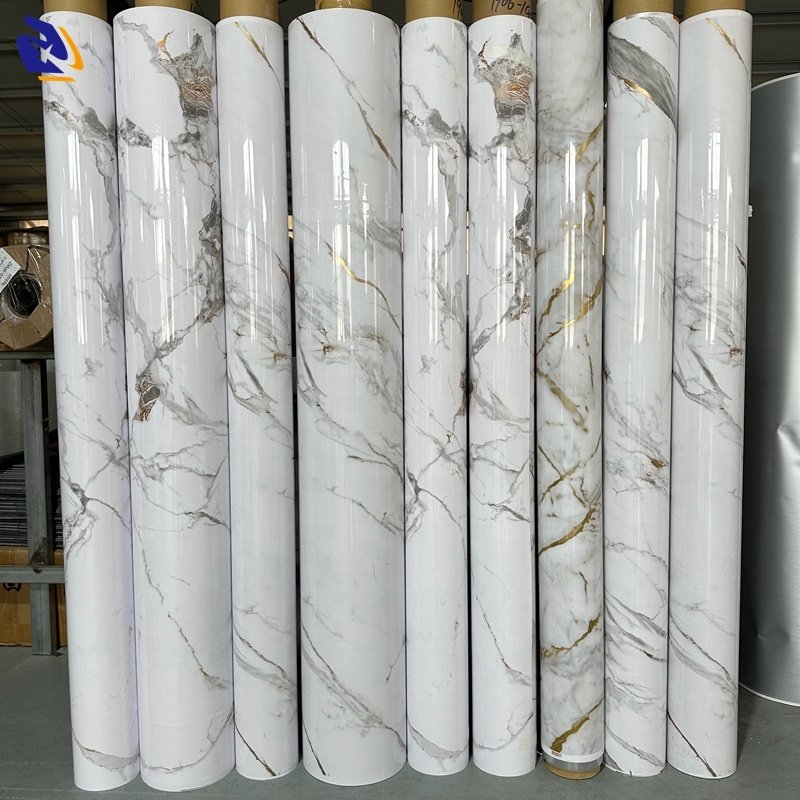 High Glossy White Jade Marble PVC Decor Film for WPC Wall Panel Decoration Marble PVC Laminate Film for Fluted Panel Lamination