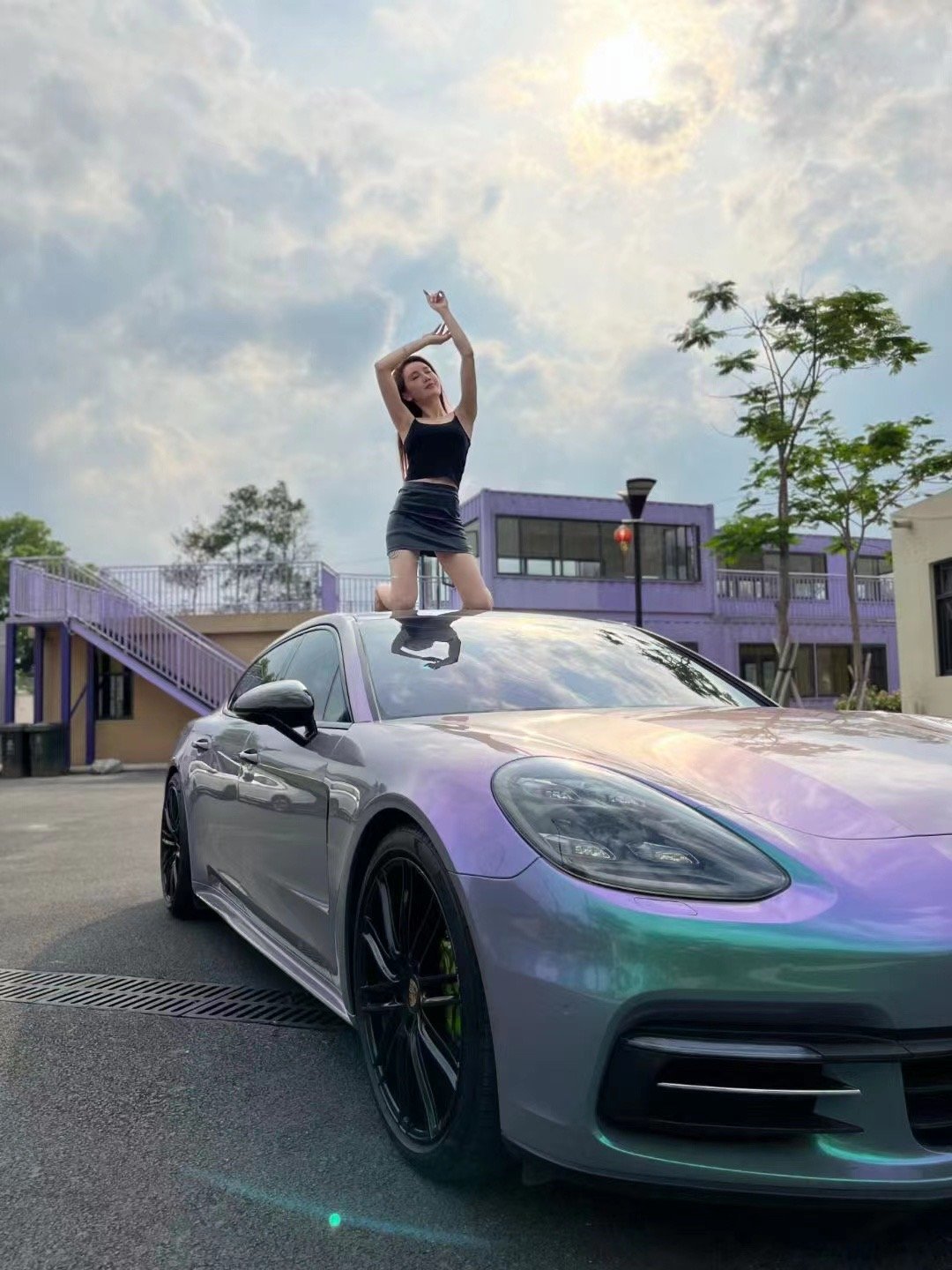 bright car film ethylene car decorative film PET Purple green color change Gloss Liquid Metal Highlight Car Vinyl Film