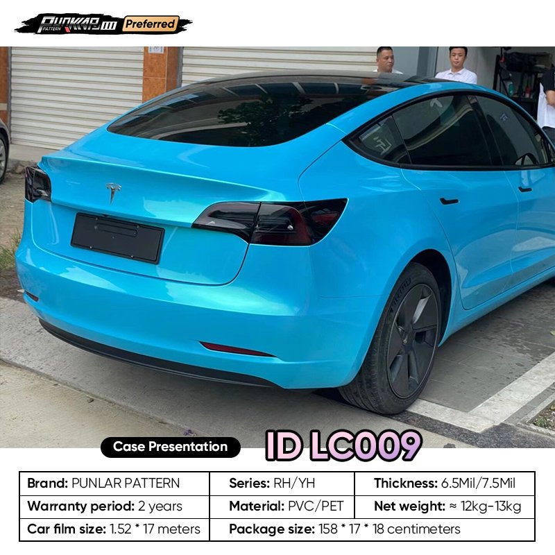 Customizable OEM Coral Sky Blue Car Wrap Vinyl PET High-Gloss PVC Film 1.52CM Car Stickers Waterproof Color-Changing Film