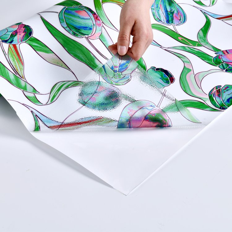 Colorful Tulip Flowers Cling Static Window Film Water Proof Glass decoration UV Block