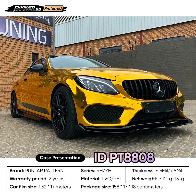 Customizable OEM Mirror Electroplating Golden PET Vinyl Film High-Gloss PVC Film 1.52 Cm Wide Waterproof Color-Changing Film