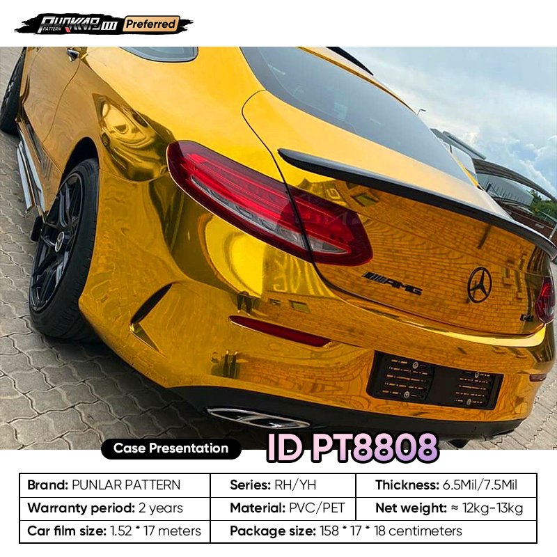 Customizable OEM Mirror Electroplating Golden PET Vinyl Film High-Gloss PVC Film 1.52 Cm Wide Waterproof Color-Changing Film