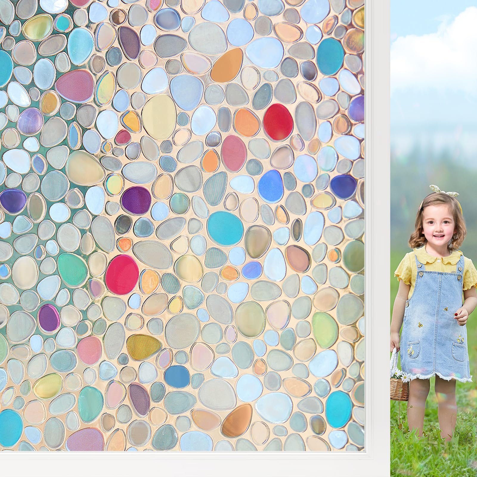 ARTISAN Rainbow Decorative Window Film Privacy Stained Glass Vinyl Self Adhesive Film Static Cling Insulation Window Sticker