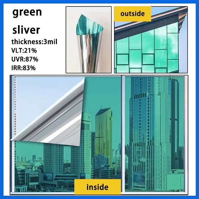 Green Silver PET architectural film Decorative window film covering with high UV protection and heat resistant