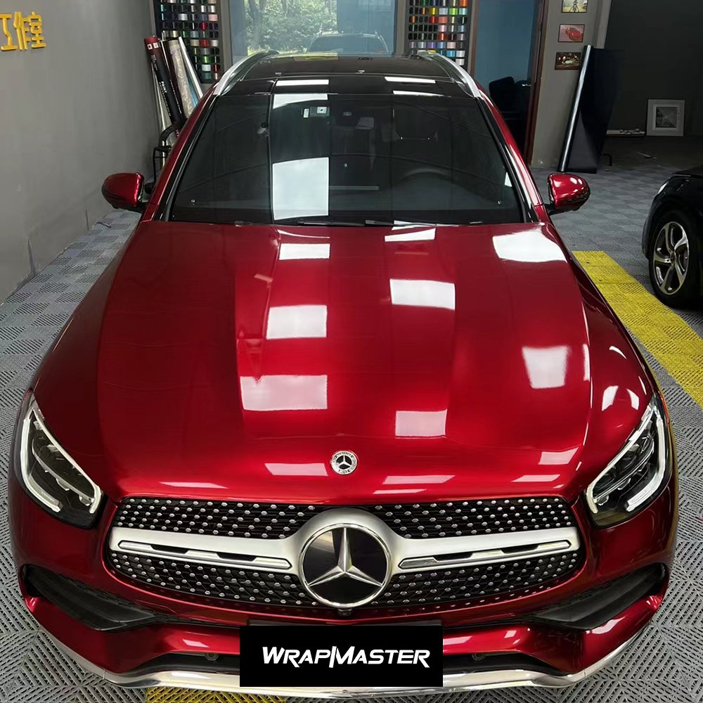 Whole Car Wrap True Gloss PET Liner Liquid Ruby Red Vehicle Decorative Material Easy Install Automobile Vinyl Film