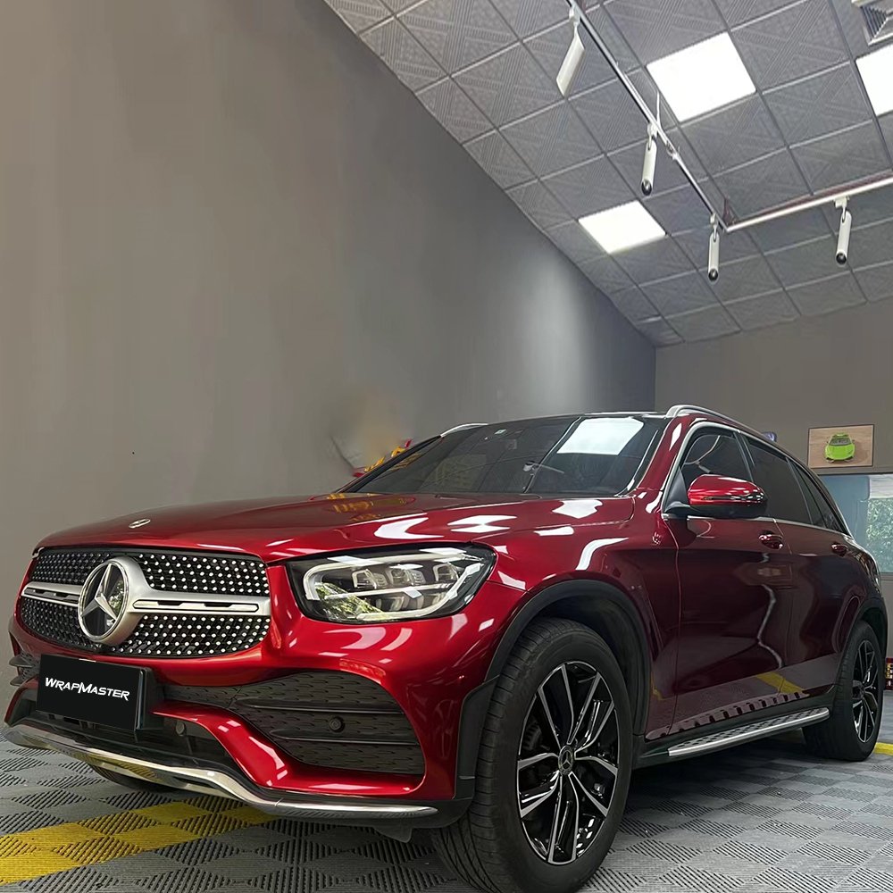 Whole Car Wrap True Gloss PET Liner Liquid Ruby Red Vehicle Decorative Material Easy Install Automobile Vinyl Film