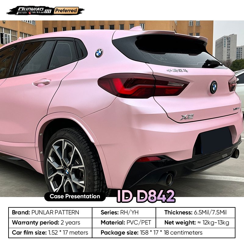 Matte metallic luster Pink Car Wrap Vinyl PET High-Gloss PVC Film 1.52CM Width Car Stickers Waterproof Color-Changing Film