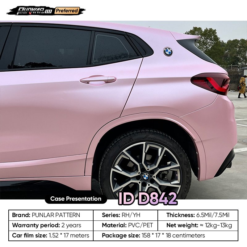 Matte metallic luster Pink Car Wrap Vinyl PET High-Gloss PVC Film 1.52CM Width Car Stickers Waterproof Color-Changing Film
