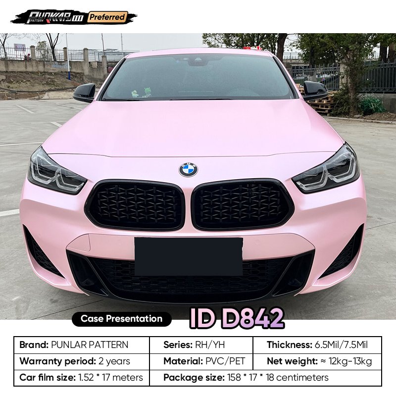 Matte metallic luster Pink Car Wrap Vinyl PET High-Gloss PVC Film 1.52CM Width Car Stickers Waterproof Color-Changing Film
