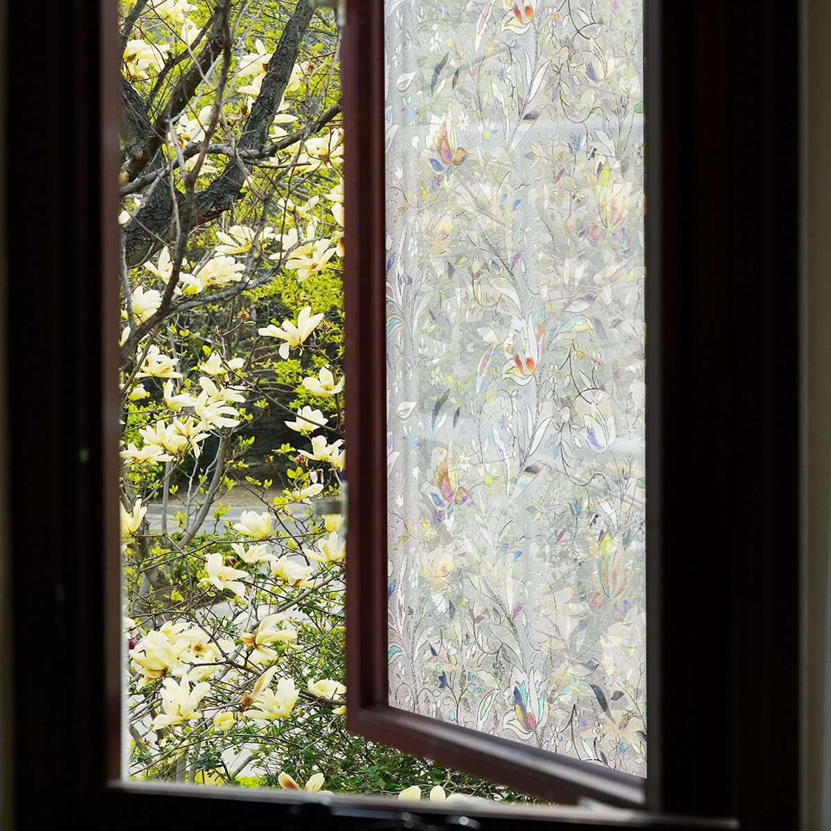 Self adhesive detachable electrostatic adsorption fresh frosted tulip flower window renovation privacy film, home glass film