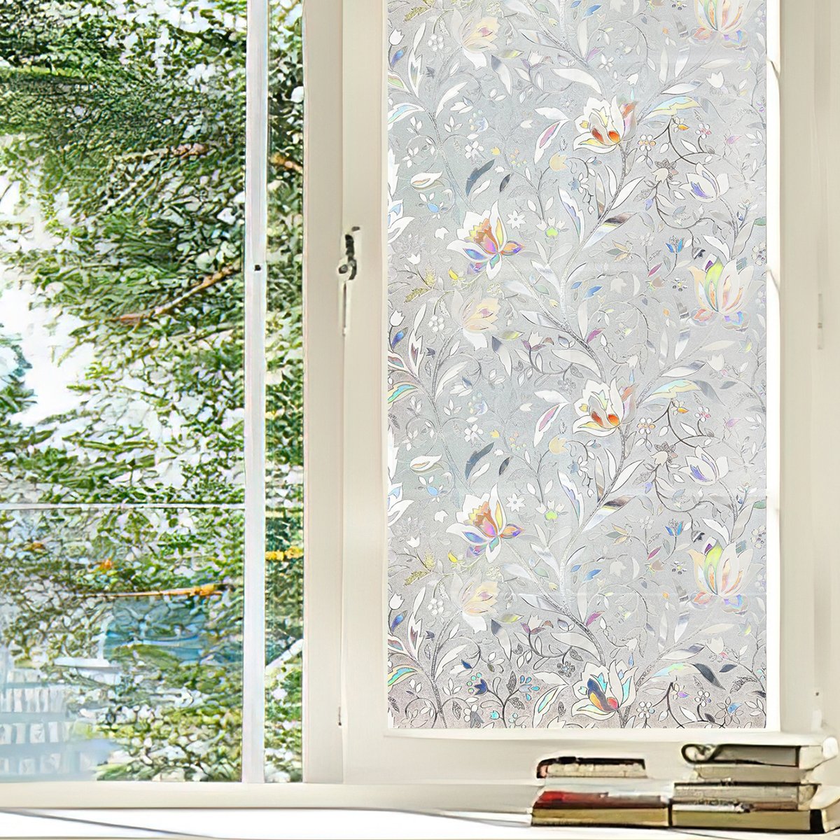 Self adhesive detachable electrostatic adsorption fresh frosted tulip flower window renovation privacy film, home glass film