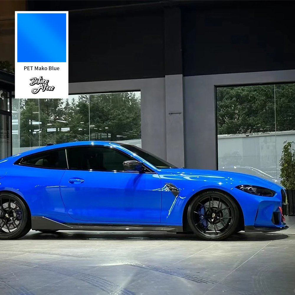 Anti Scratch Super Glossy PET Car Wrap Vinyl Films PET Glossy Mako Blue Car Body Wrapping Vinyl Car Protection Film