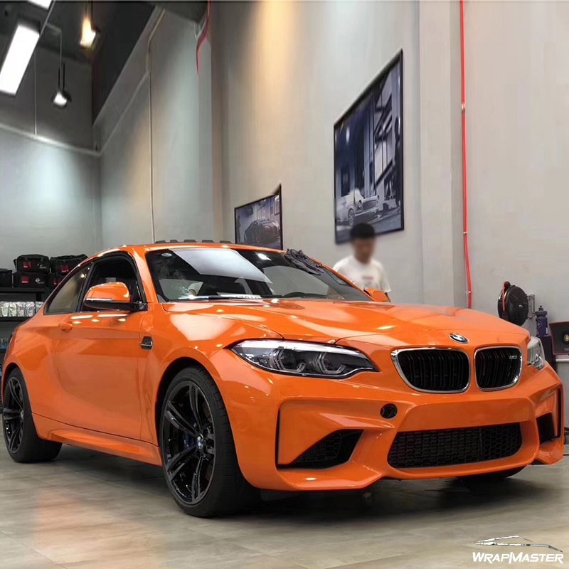 WRAPMASTER 1.52*17m PET Liner Gloss Flame Orange Vinyl Wrap Self Healing Car Body Stickers