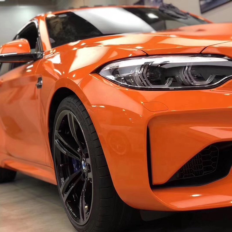 WRAPMASTER 1.52*17m PET Liner Gloss Flame Orange Vinyl Wrap Self Healing Car Body Stickers
