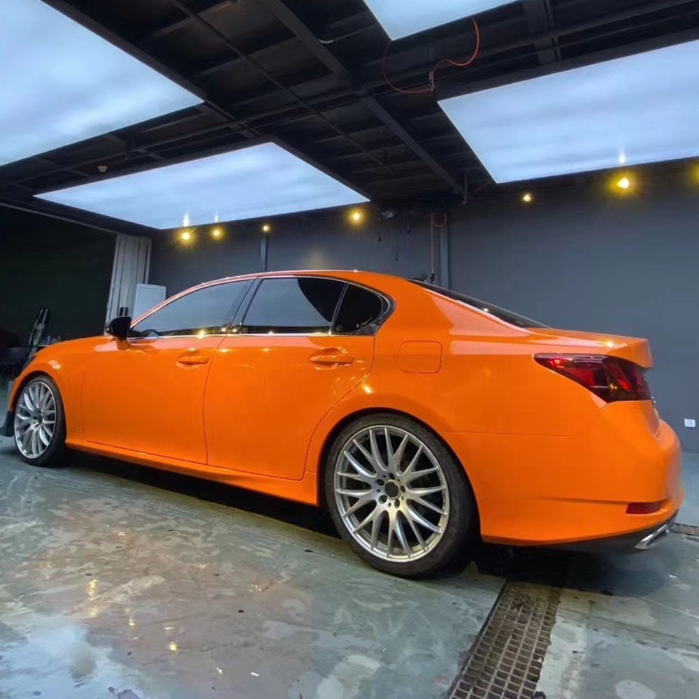 WRAPMASTER 1.52*17m PET Liner Gloss Flame Orange Vinyl Wrap Self Healing Car Body Stickers