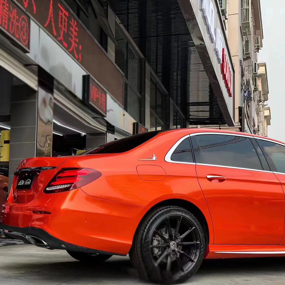 5X59FT Super Gloss Metallic Fire Orange Full Car Body Vinyl Film Auto Stickers Car Vinyl Wrap