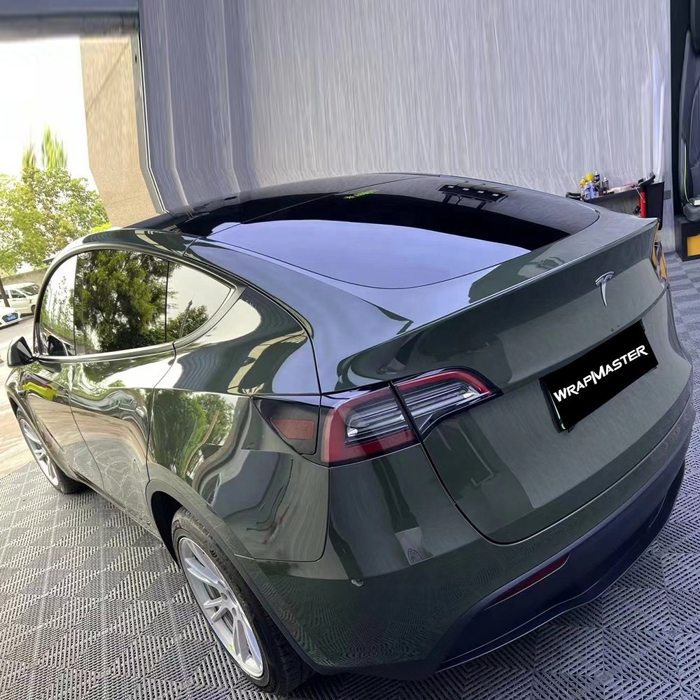 WRAPMASTER 1.52*17m Bubble Free PET Backing Glossy Black Olive Car Wrapping Color Vinyl