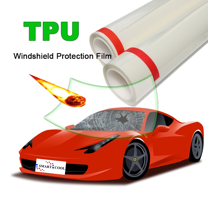 SMART COOL Windshield Film Anti Scratch TPU 7.5mil High Clear Anti Glare Car Window Tint Film Windshield Protection Film