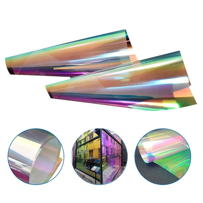 Rainbow Color Dichroic Film Iridescent Self Adhesive Blaze And Chill For Window Glass Decoration