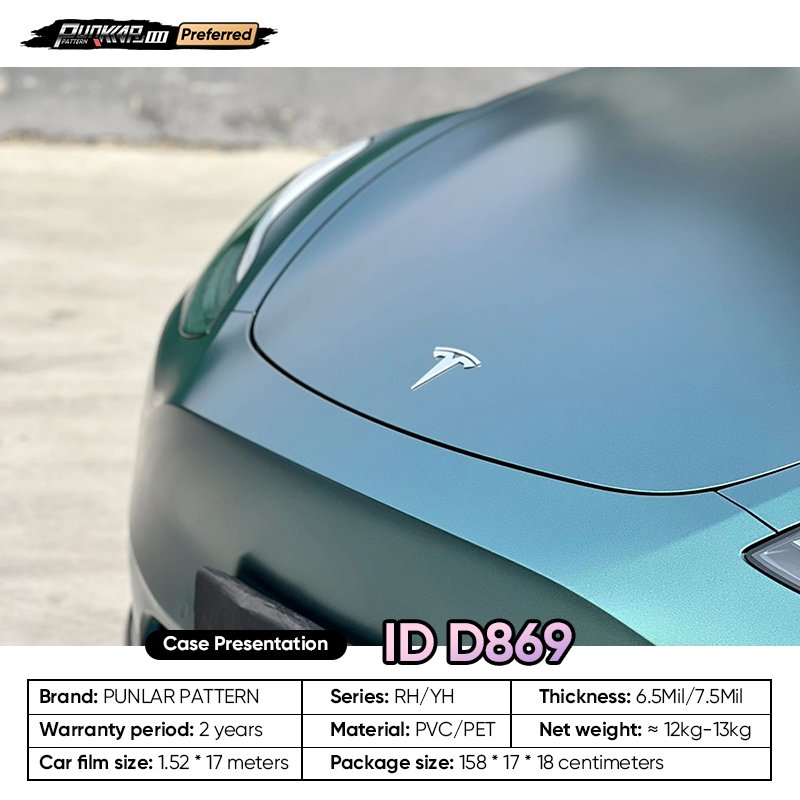 Matte metallic luster Green Car Wrap Vinyl PET High-Gloss PVC Film 1.52CM Width Car Stickers Waterproof Color-Changing Film