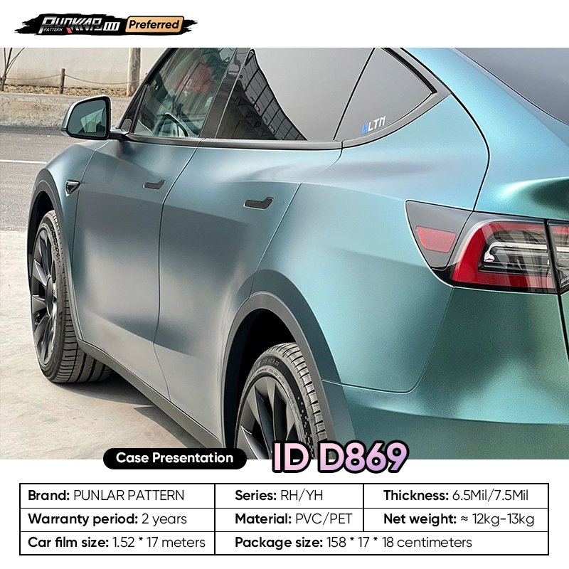 Matte metallic luster Green Car Wrap Vinyl PET High-Gloss PVC Film 1.52CM Width Car Stickers Waterproof Color-Changing Film