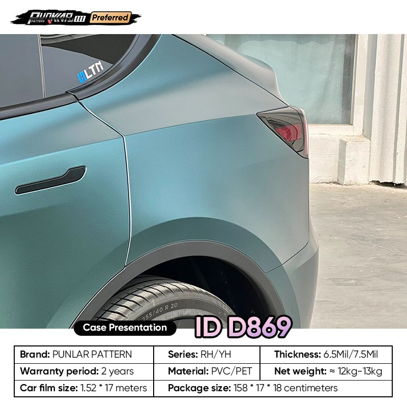 Matte metallic luster Green Car Wrap Vinyl PET High-Gloss PVC Film 1.52CM Width Car Stickers Waterproof Color-Changing Film