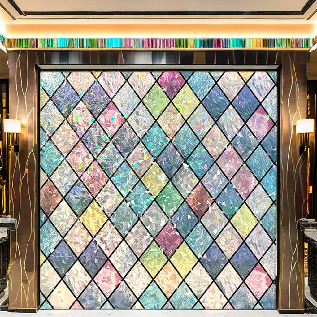 Colorful Modern Embossed PVC Glass Film 70cm Width Stylish and Elegant Decorative Roll for Hotel Spaces