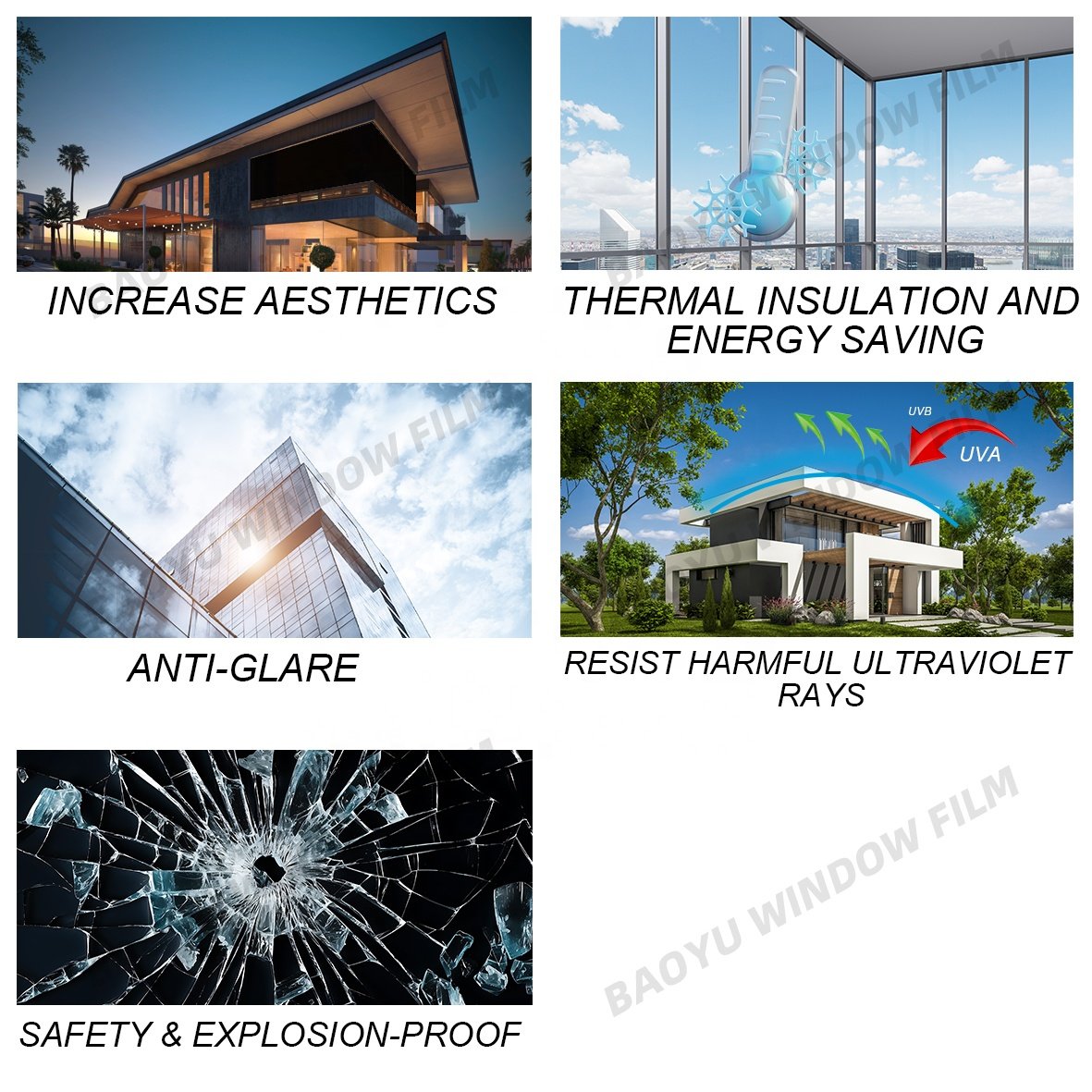 Black Heat Insulation Building Solar Film Protection Window Tint Block UV Building Film Graphic Design Glass Films 3 Years 100%