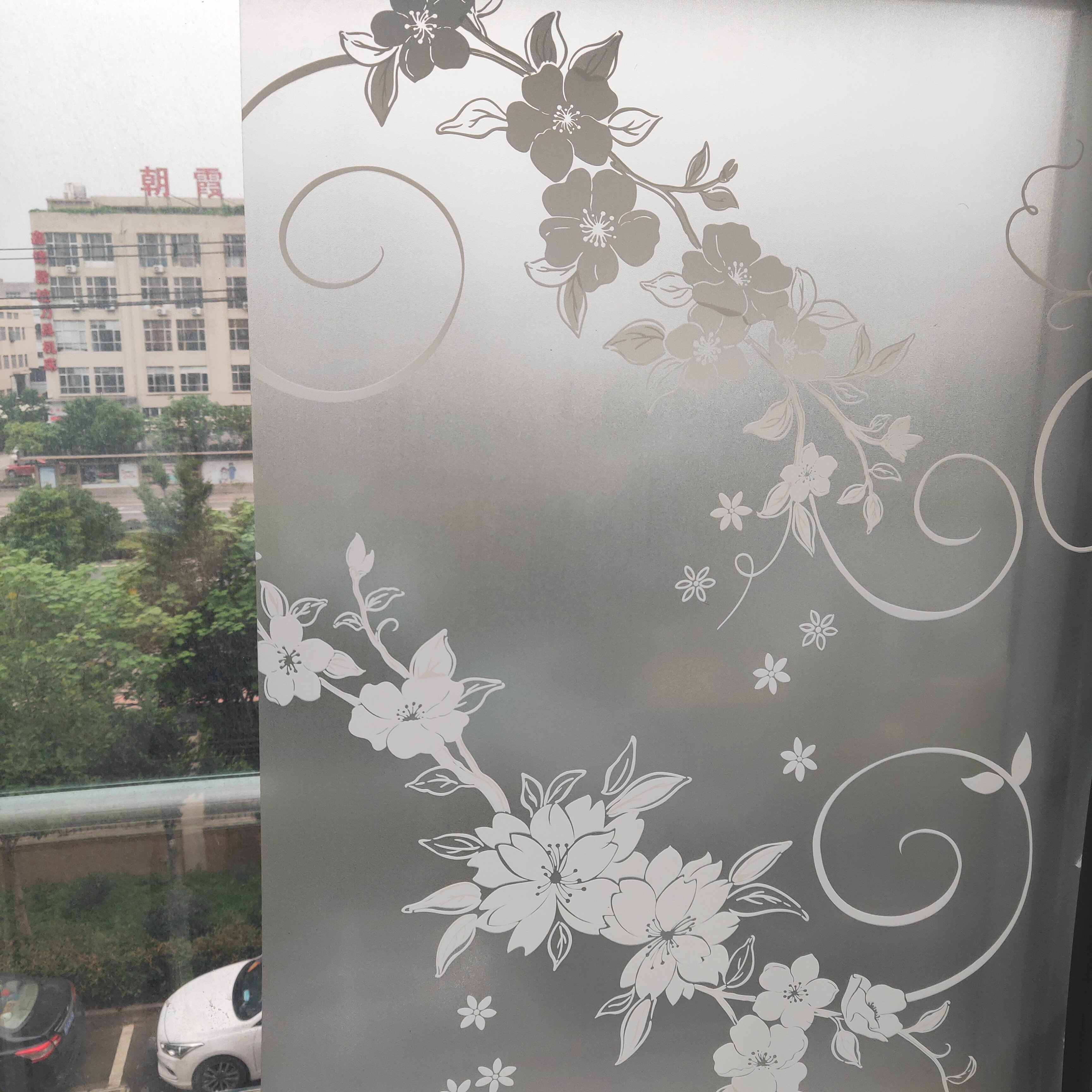 PVC frosted opaque decorative adhesive window film sticker with flower pattern glass film for home decoration