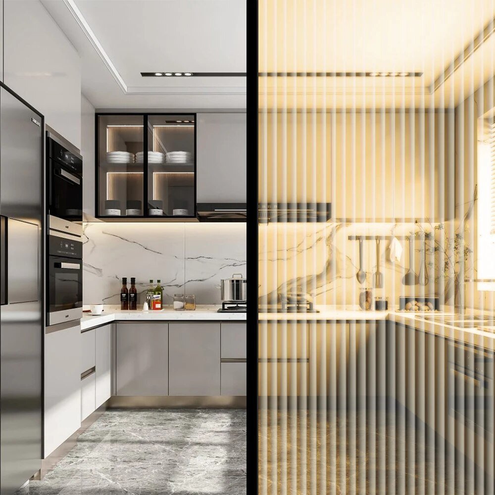 Bronze Color Adhesive Decorative Window Film Reeded Glass Premium PET Material 3D Home Office Eco-friendly Farmhouse with Glue