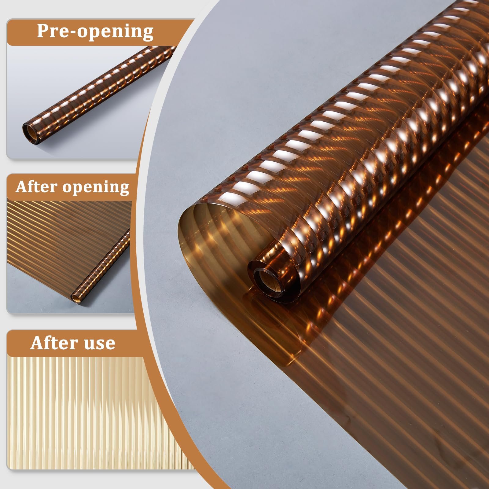 Bronze Color Adhesive Decorative Window Film Reeded Glass Premium PET Material 3D Home Office Eco-friendly Farmhouse with Glue
