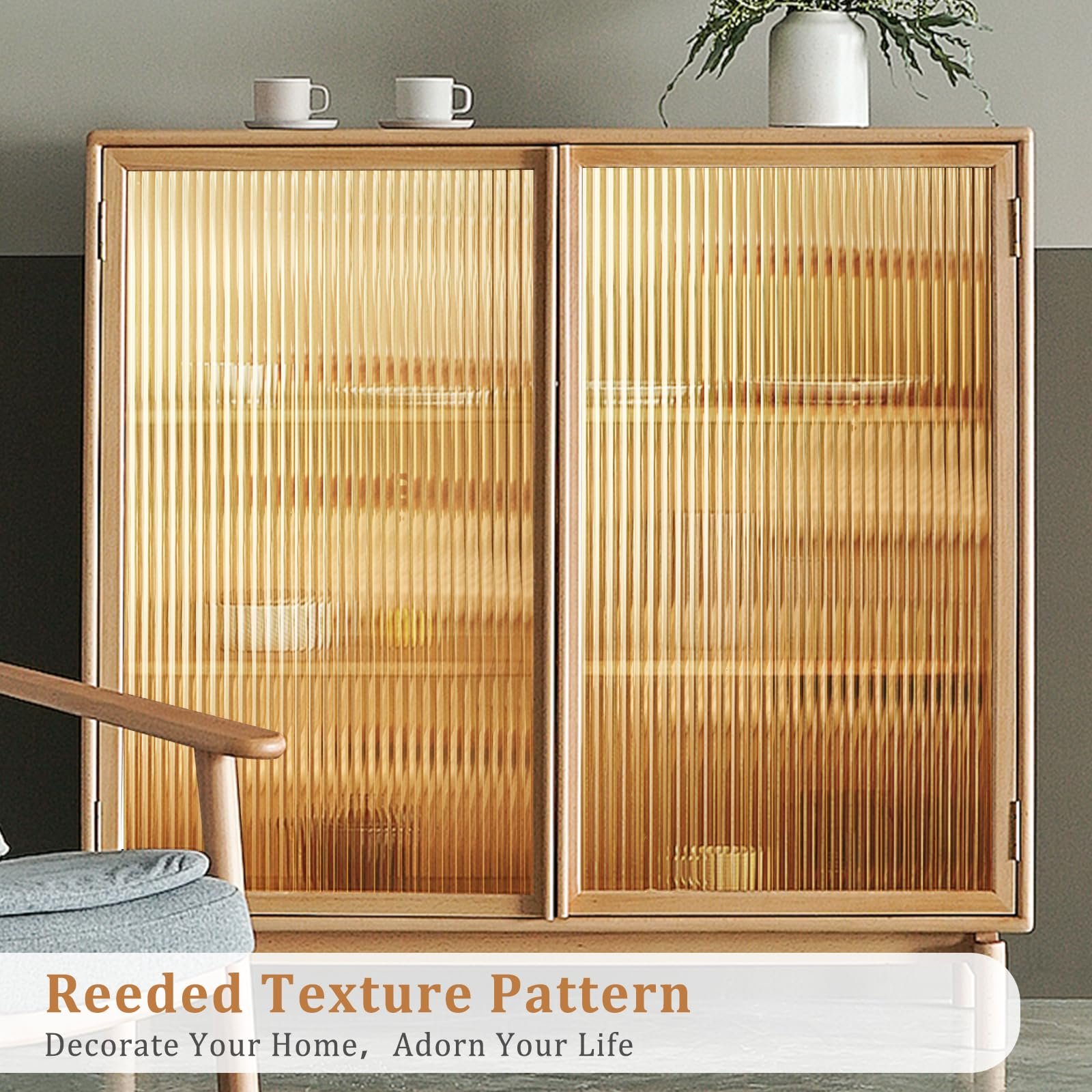 Bronze Color Adhesive Decorative Window Film Reeded Glass Premium PET Material 3D Home Office Eco-friendly Farmhouse with Glue