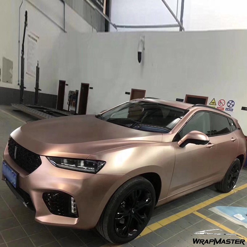 WRAPMASTER 1.52*17Meter Rose Gold Satin Metallic Automotive Vehicle Auto Vinyl Wrap For Car
