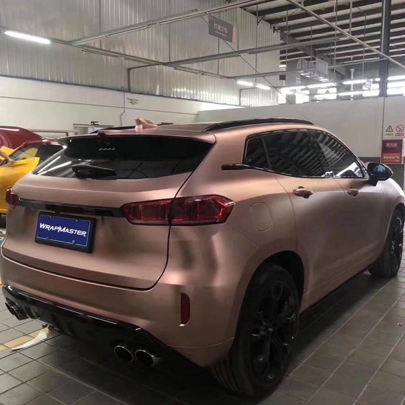 WRAPMASTER 1.52*17Meter Rose Gold Satin Metallic Automotive Vehicle Auto Vinyl Wrap For Car