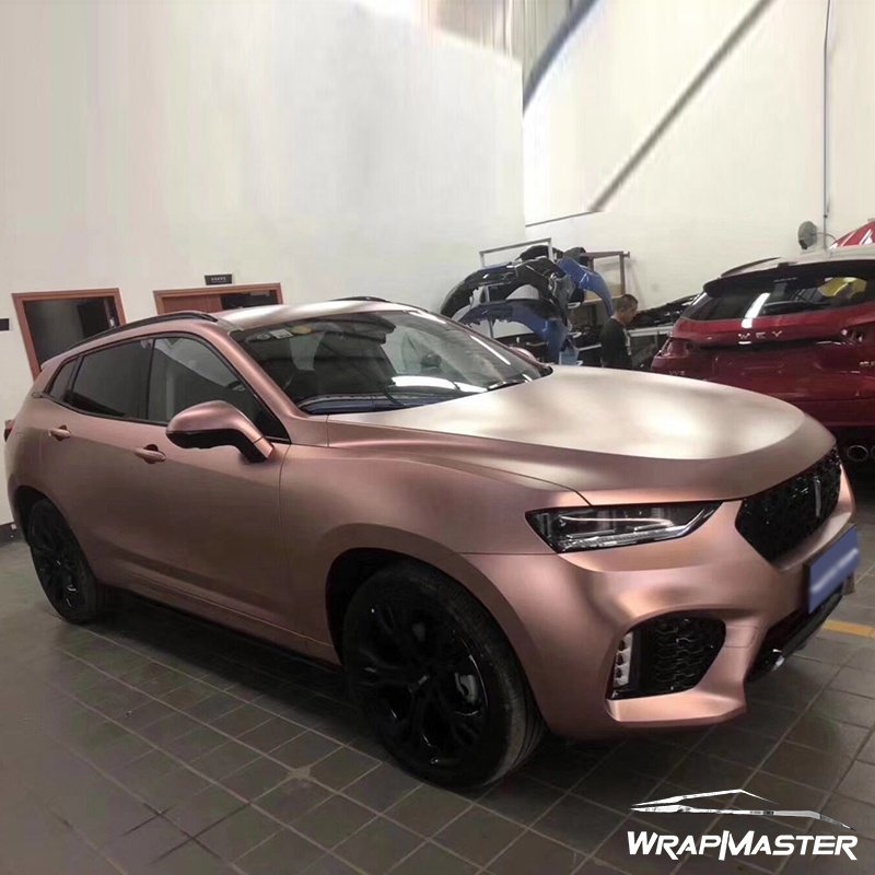 WRAPMASTER 1.52*17Meter Rose Gold Satin Metallic Automotive Vehicle Auto Vinyl Wrap For Car